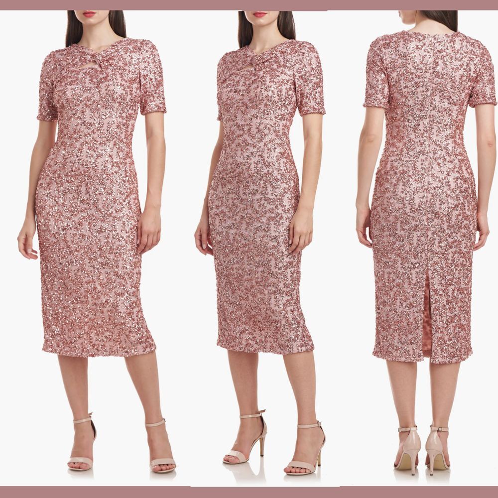 NWT‎ JS Collections [ 8 ] Farrah Sequin Short Sleeve Cocktail Dress Blush Pink